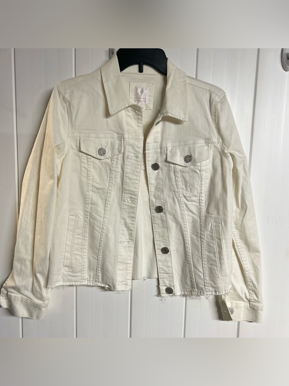 LC Lauren Conrad Cream Denim Jacket with Raw Hem